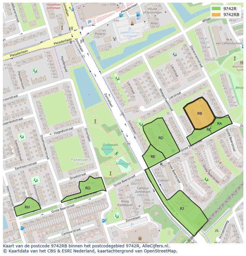 Afbeelding van het postcodegebied 9742 RB op de kaart.