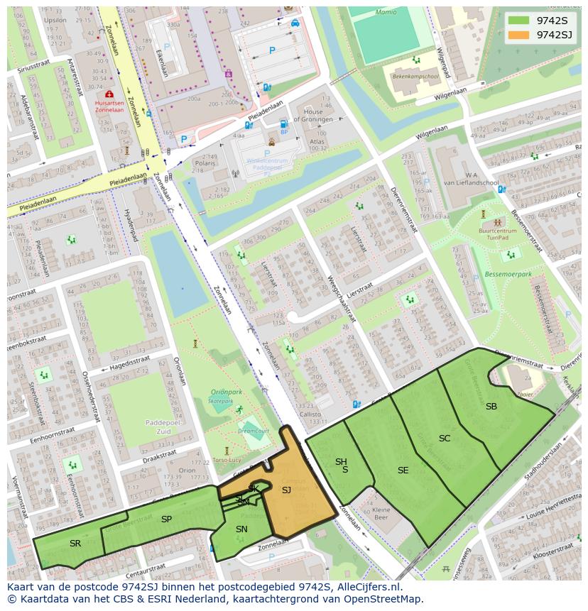 Afbeelding van het postcodegebied 9742 SJ op de kaart.