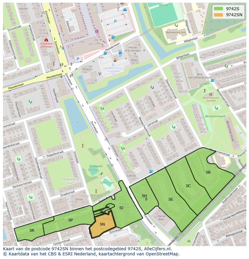 Afbeelding van het postcodegebied 9742 SN op de kaart.