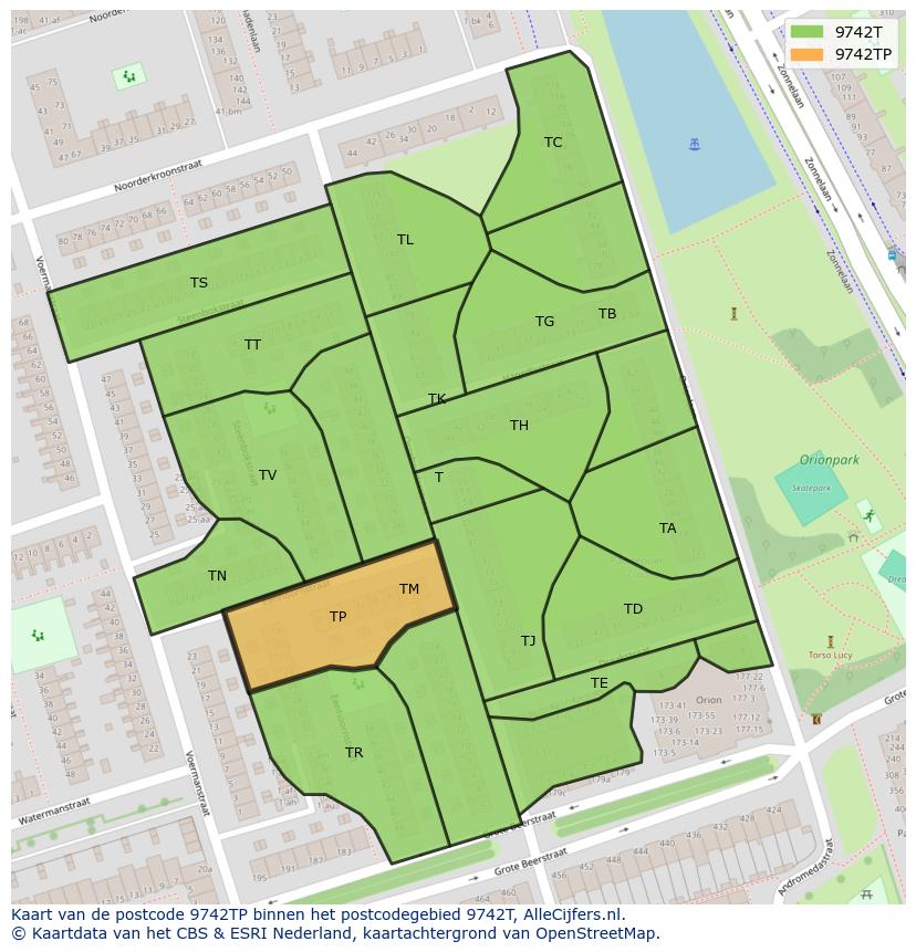 Afbeelding van het postcodegebied 9742 TP op de kaart.
