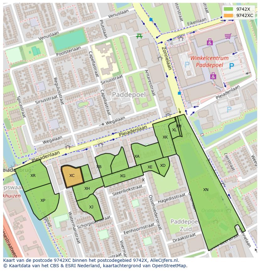 Afbeelding van het postcodegebied 9742 XC op de kaart.
