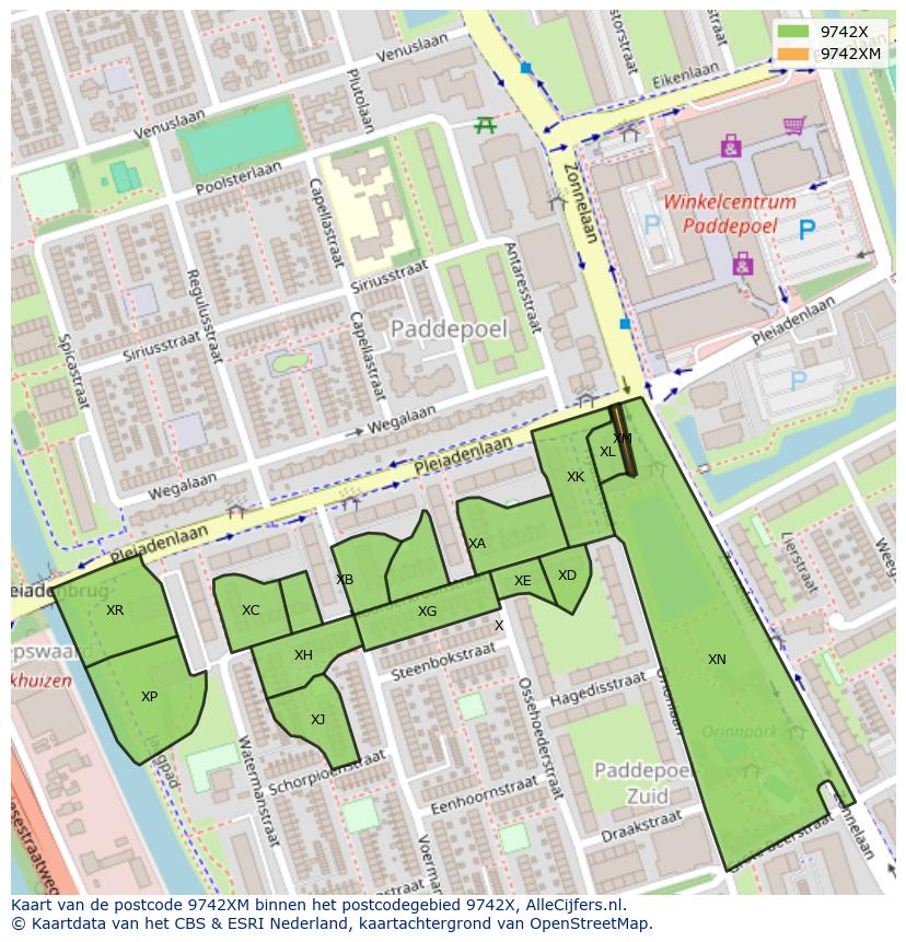 Afbeelding van het postcodegebied 9742 XM op de kaart.