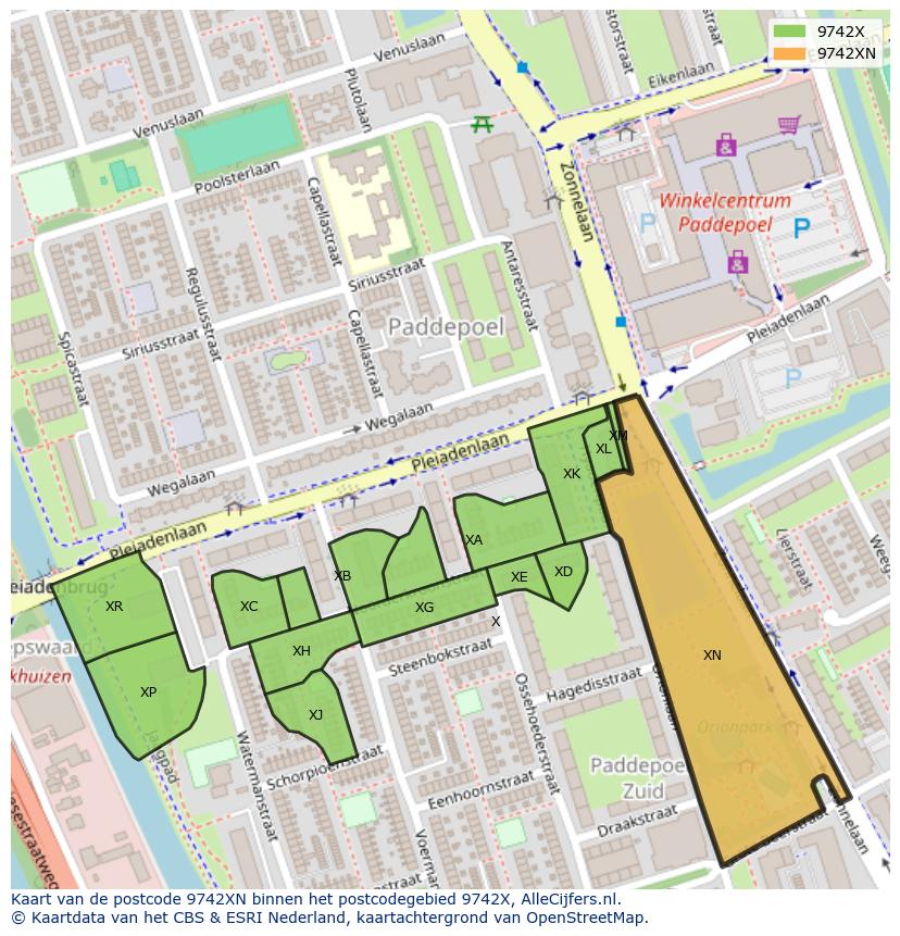 Afbeelding van het postcodegebied 9742 XN op de kaart.