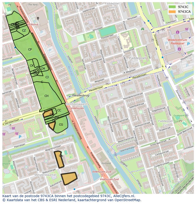 Afbeelding van het postcodegebied 9743 CA op de kaart.