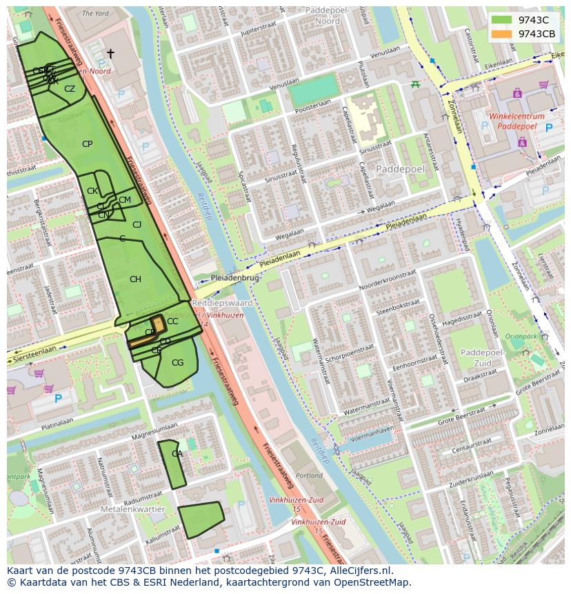 Afbeelding van het postcodegebied 9743 CB op de kaart.
