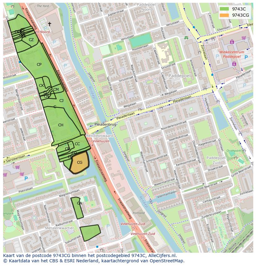 Afbeelding van het postcodegebied 9743 CG op de kaart.
