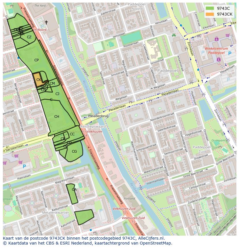 Afbeelding van het postcodegebied 9743 CK op de kaart.