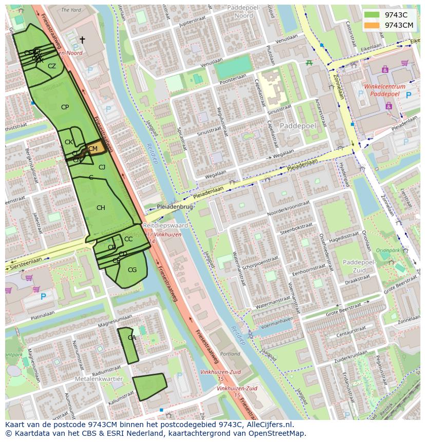 Afbeelding van het postcodegebied 9743 CM op de kaart.
