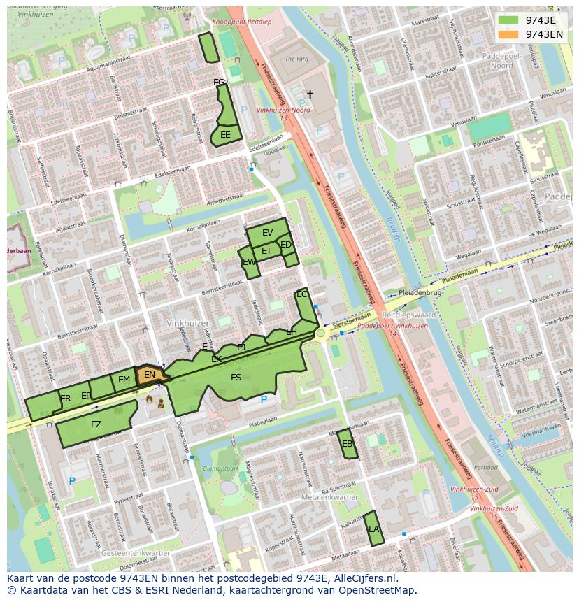 Afbeelding van het postcodegebied 9743 EN op de kaart.