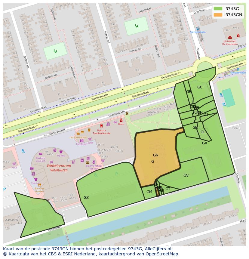 Afbeelding van het postcodegebied 9743 GN op de kaart.