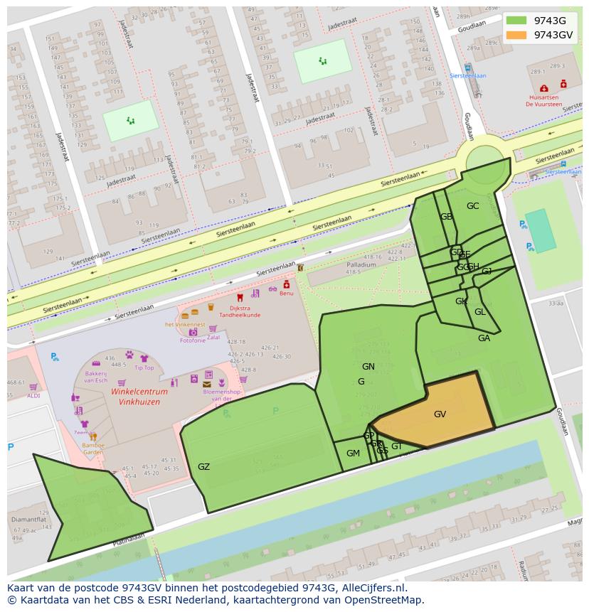Afbeelding van het postcodegebied 9743 GV op de kaart.