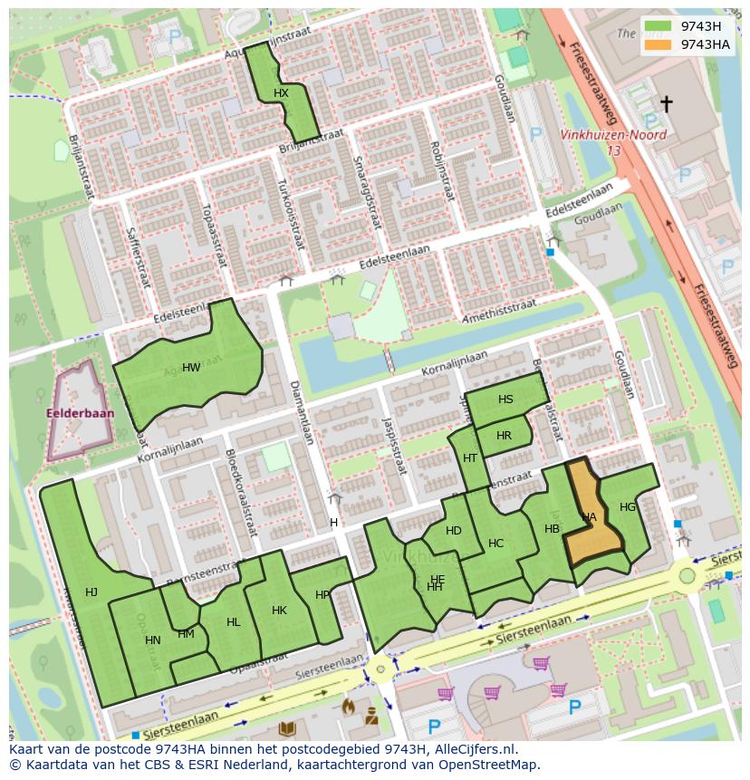 Afbeelding van het postcodegebied 9743 HA op de kaart.
