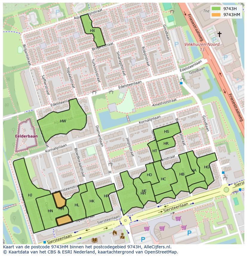 Afbeelding van het postcodegebied 9743 HM op de kaart.
