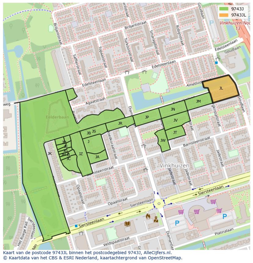 Afbeelding van het postcodegebied 9743 JL op de kaart.