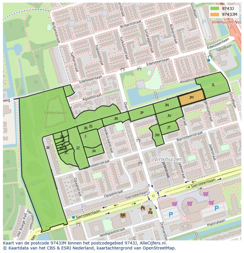 Afbeelding van het postcodegebied 9743 JM op de kaart.