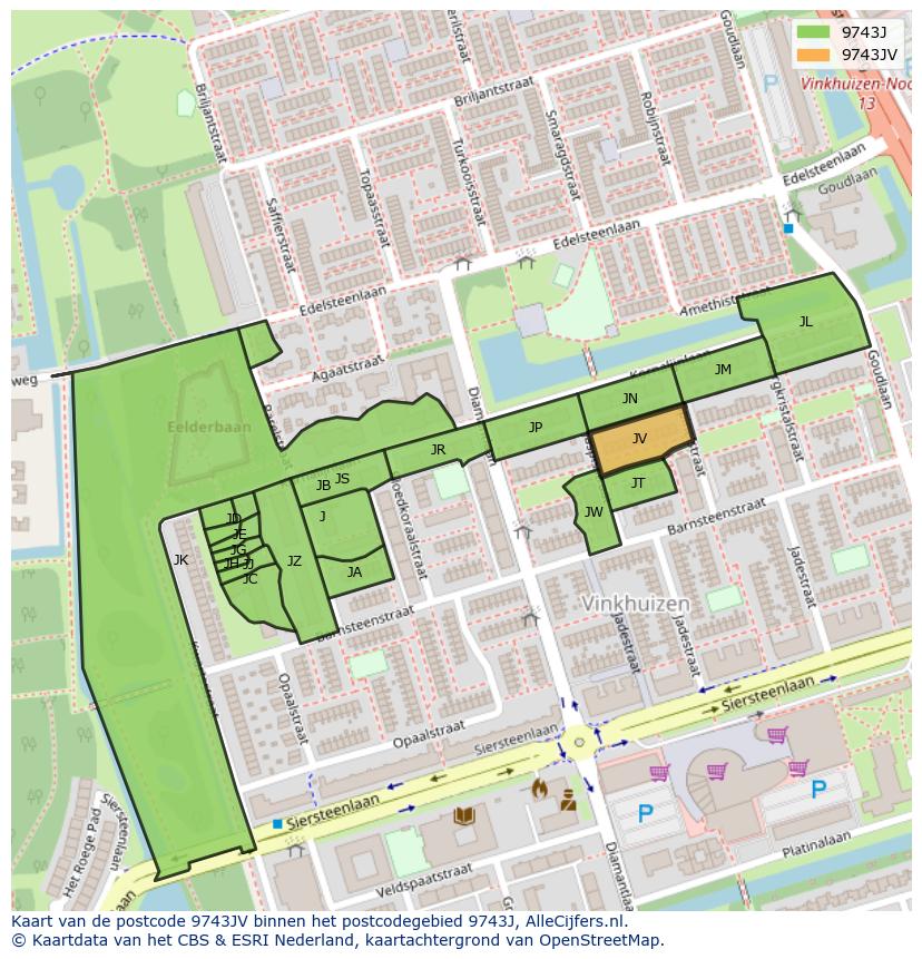 Afbeelding van het postcodegebied 9743 JV op de kaart.