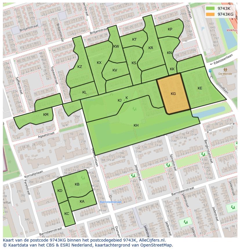 Afbeelding van het postcodegebied 9743 KG op de kaart.