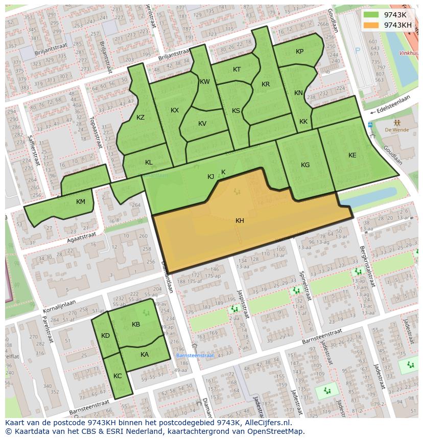 Afbeelding van het postcodegebied 9743 KH op de kaart.