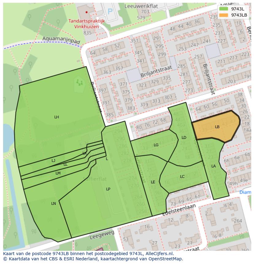 Afbeelding van het postcodegebied 9743 LB op de kaart.