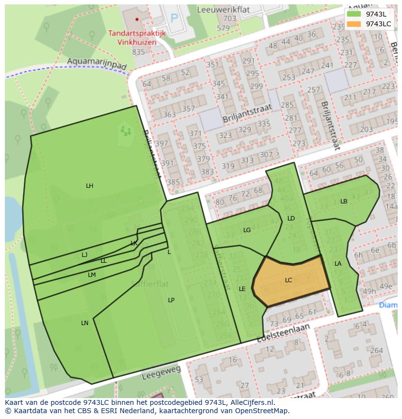 Afbeelding van het postcodegebied 9743 LC op de kaart.