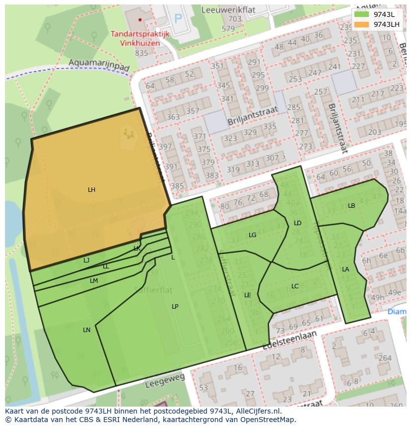 Afbeelding van het postcodegebied 9743 LH op de kaart.