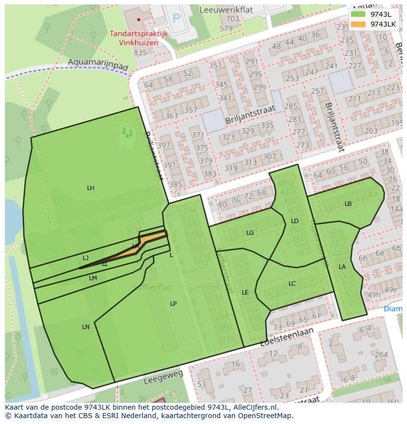 Afbeelding van het postcodegebied 9743 LK op de kaart.