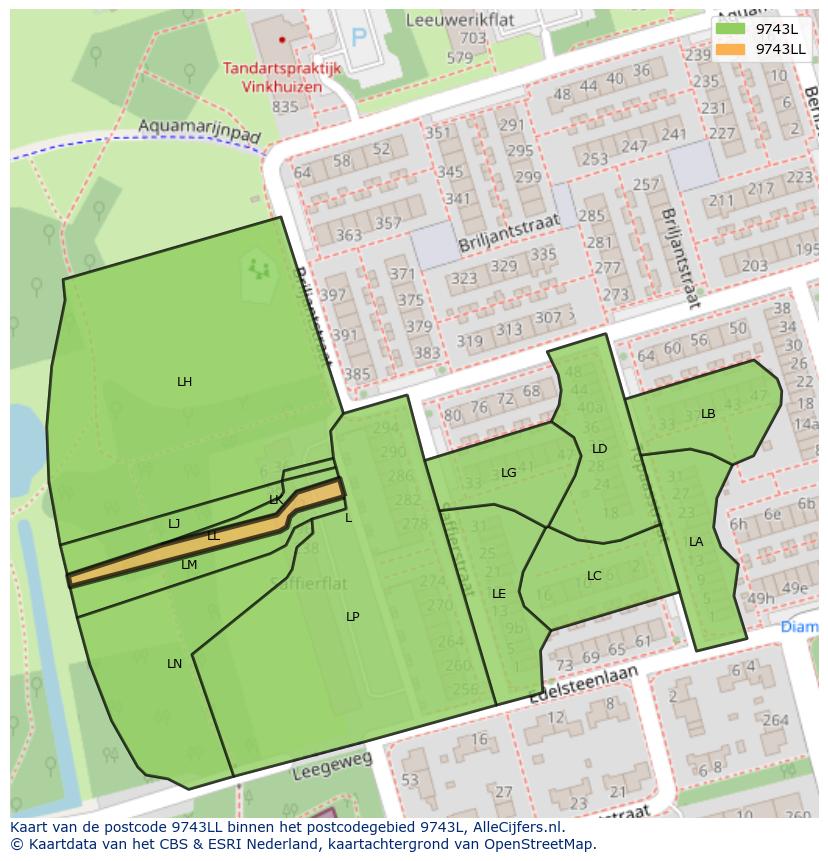 Afbeelding van het postcodegebied 9743 LL op de kaart.