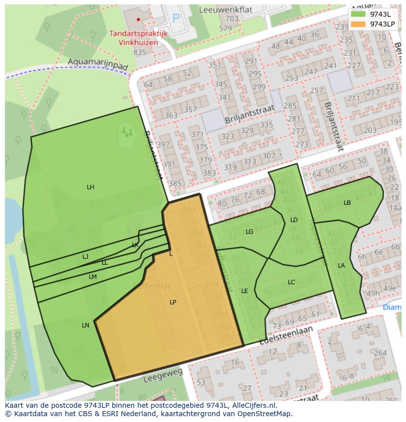 Afbeelding van het postcodegebied 9743 LP op de kaart.