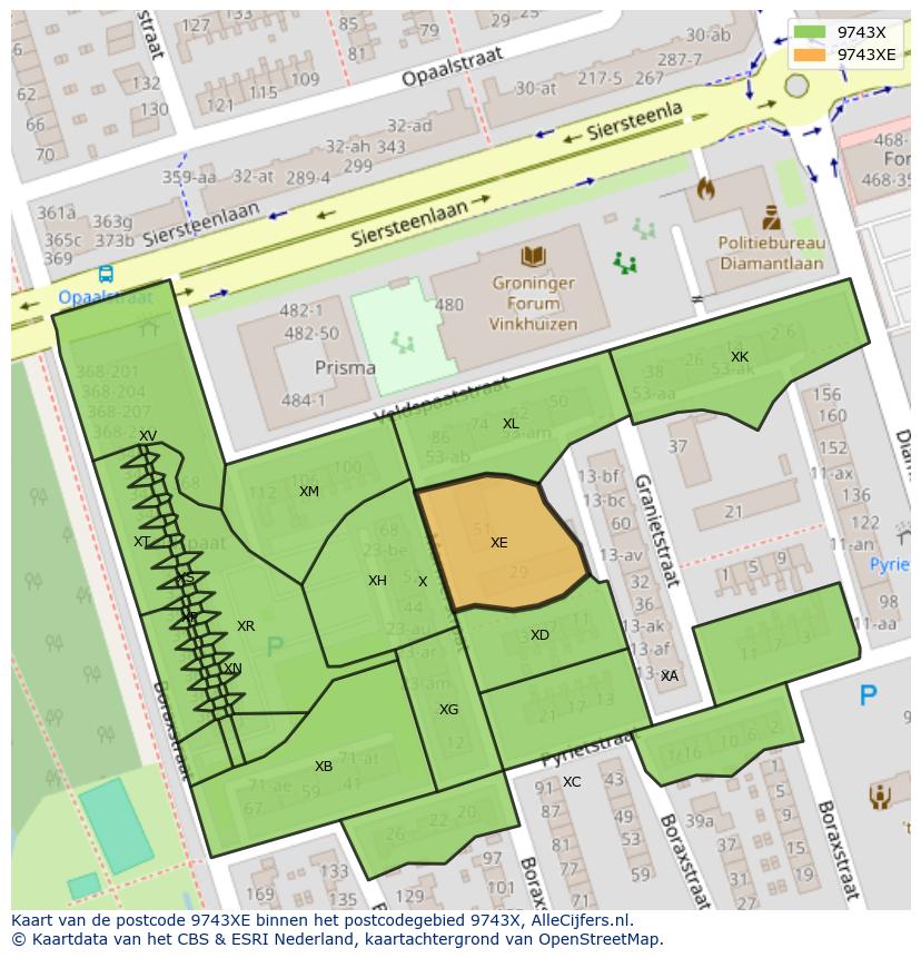 Afbeelding van het postcodegebied 9743 XE op de kaart.