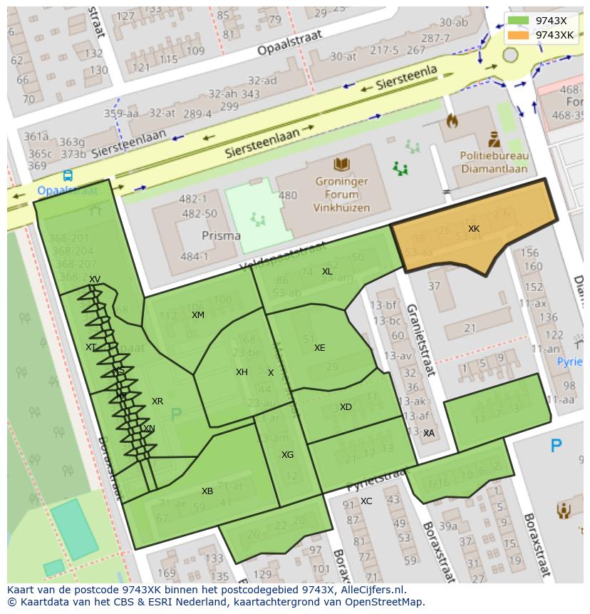 Afbeelding van het postcodegebied 9743 XK op de kaart.