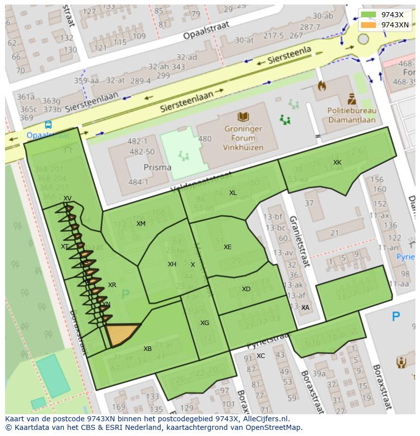 Afbeelding van het postcodegebied 9743 XN op de kaart.