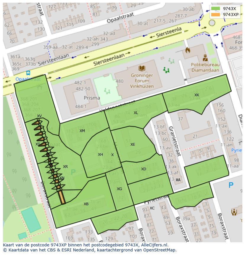 Afbeelding van het postcodegebied 9743 XP op de kaart.