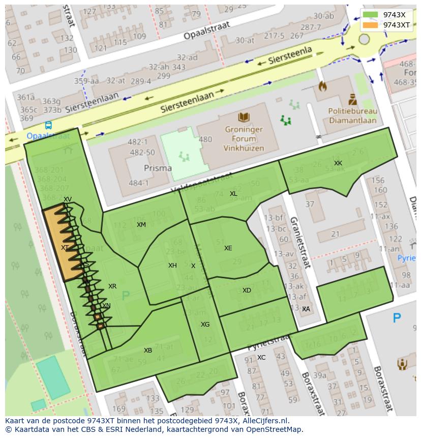 Afbeelding van het postcodegebied 9743 XT op de kaart.