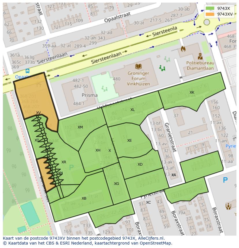Afbeelding van het postcodegebied 9743 XV op de kaart.