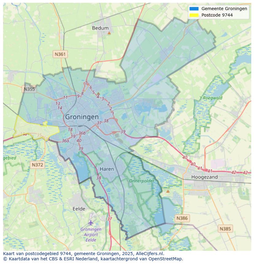 Afbeelding van het postcodegebied 9744 op de kaart.