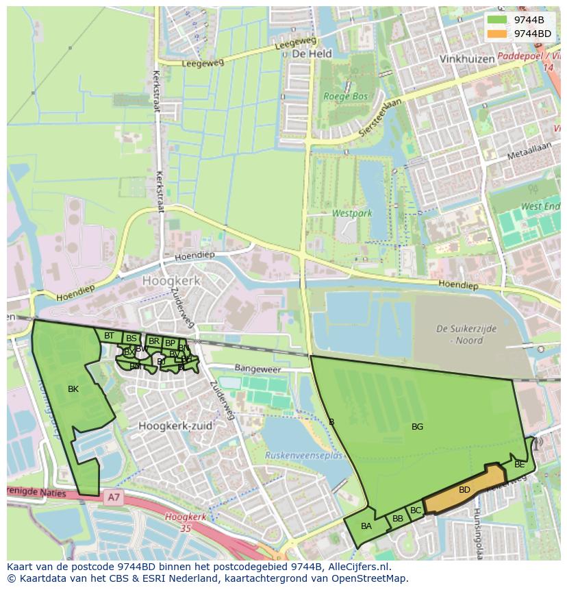 Afbeelding van het postcodegebied 9744 BD op de kaart.