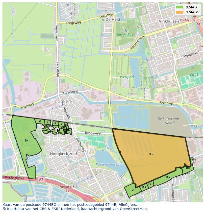 Afbeelding van het postcodegebied 9744 BG op de kaart.