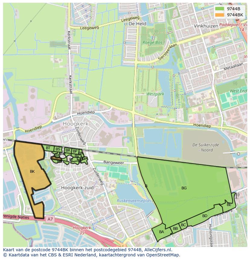 Afbeelding van het postcodegebied 9744 BK op de kaart.