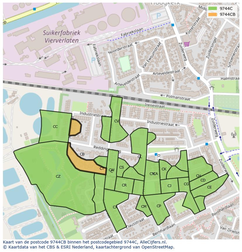 Afbeelding van het postcodegebied 9744 CB op de kaart.