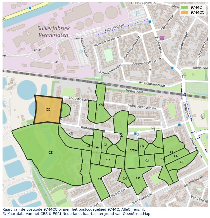 Afbeelding van het postcodegebied 9744 CC op de kaart.