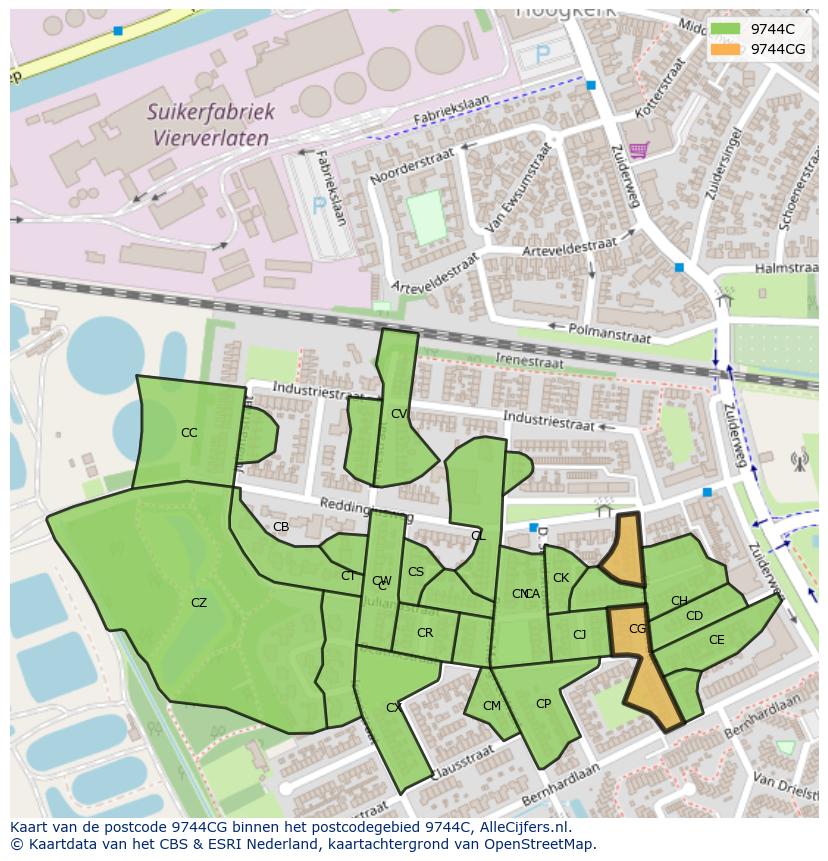 Afbeelding van het postcodegebied 9744 CG op de kaart.