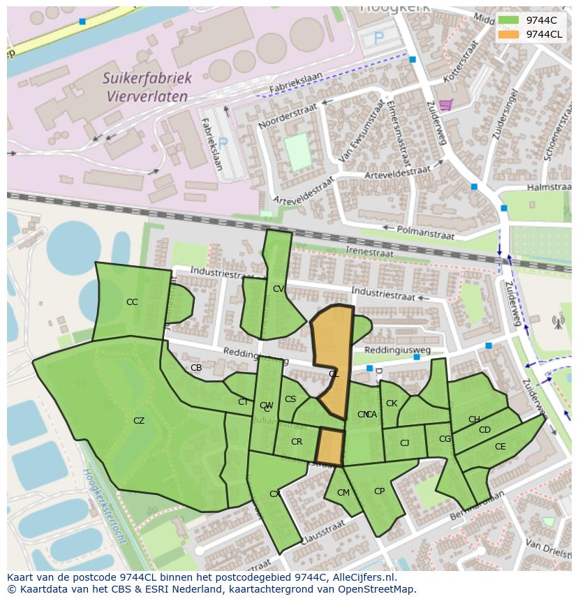 Afbeelding van het postcodegebied 9744 CL op de kaart.