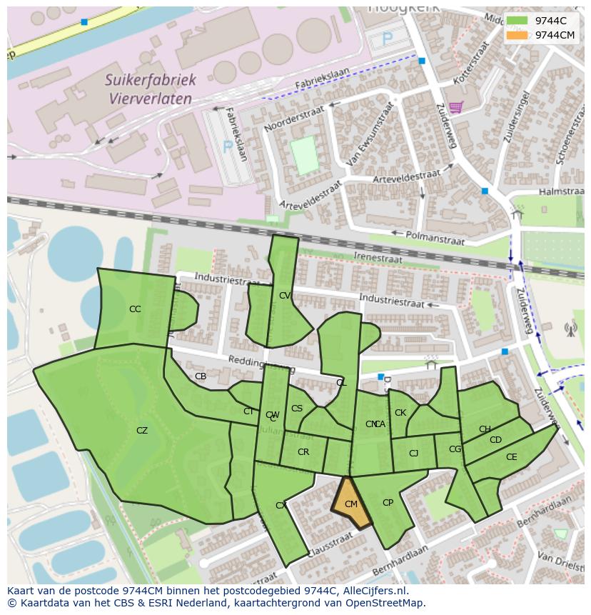 Afbeelding van het postcodegebied 9744 CM op de kaart.