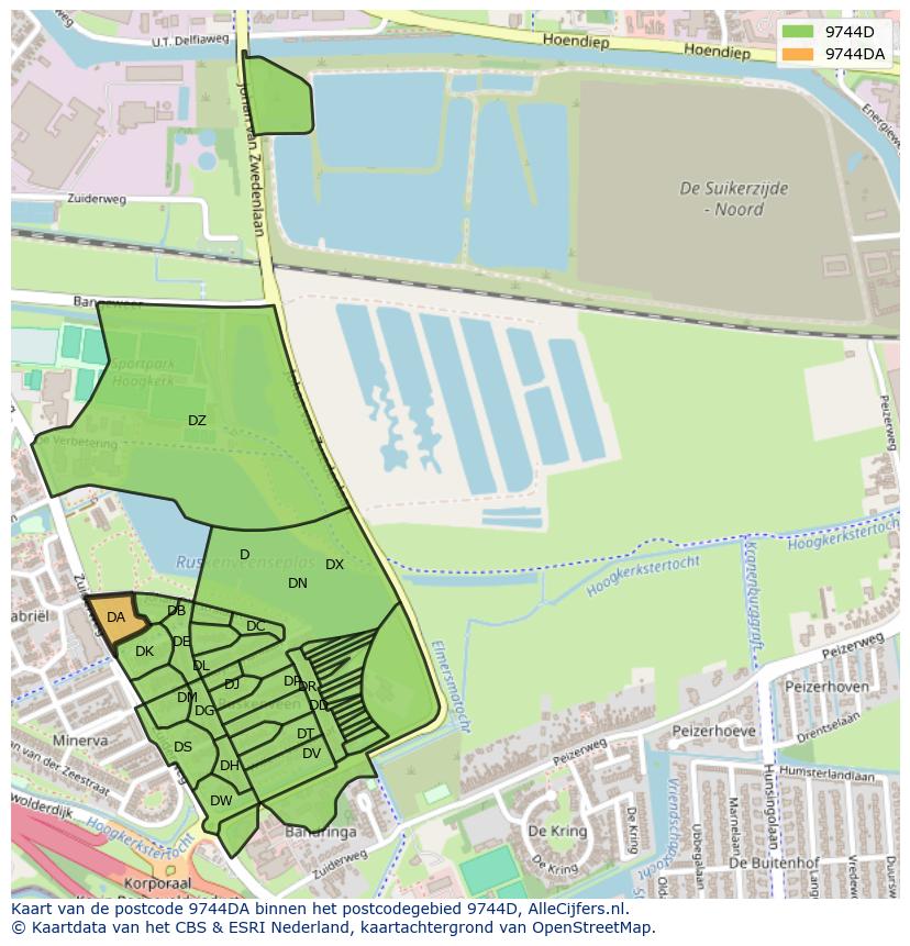 Afbeelding van het postcodegebied 9744 DA op de kaart.
