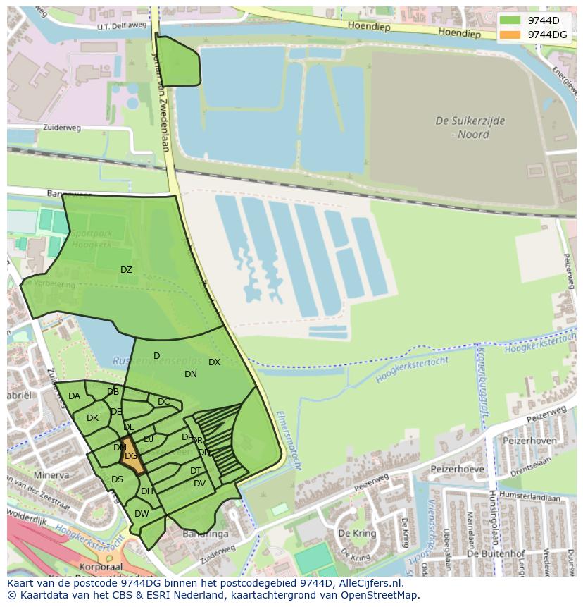 Afbeelding van het postcodegebied 9744 DG op de kaart.
