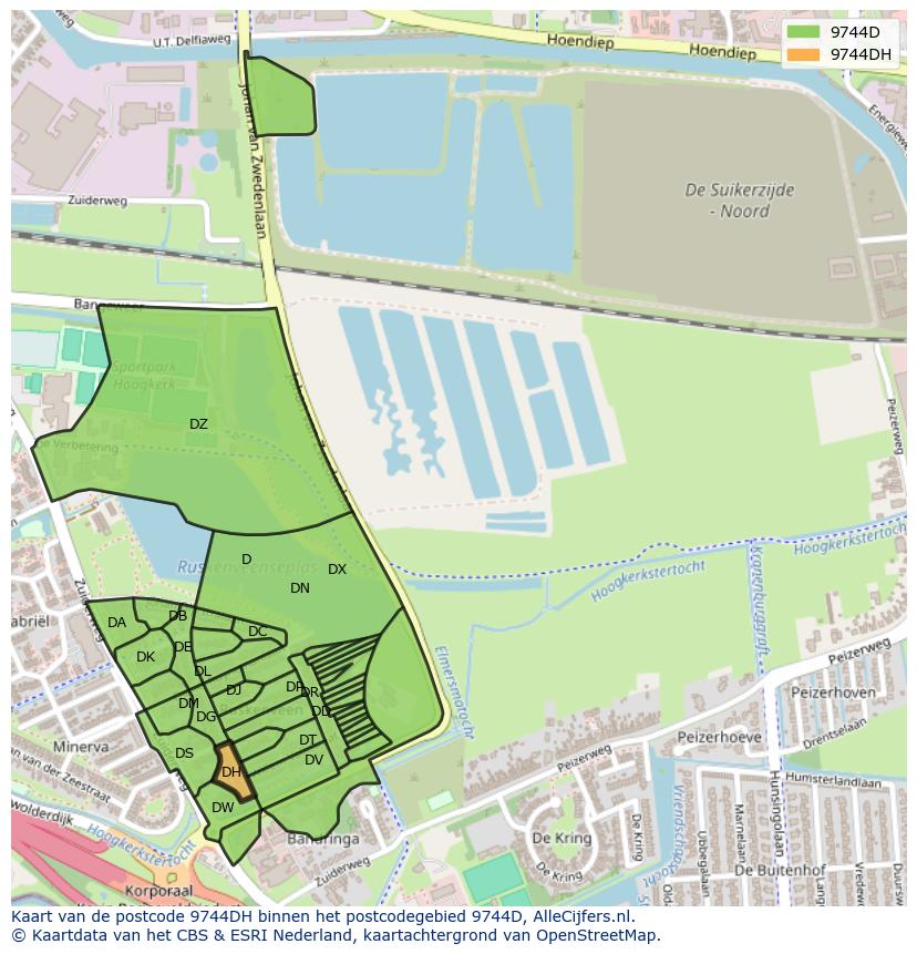 Afbeelding van het postcodegebied 9744 DH op de kaart.