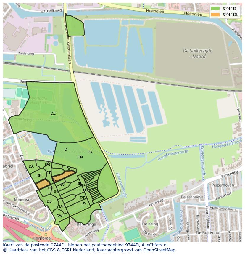 Afbeelding van het postcodegebied 9744 DL op de kaart.