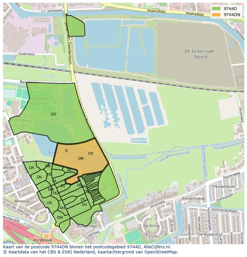 Afbeelding van het postcodegebied 9744 DN op de kaart.