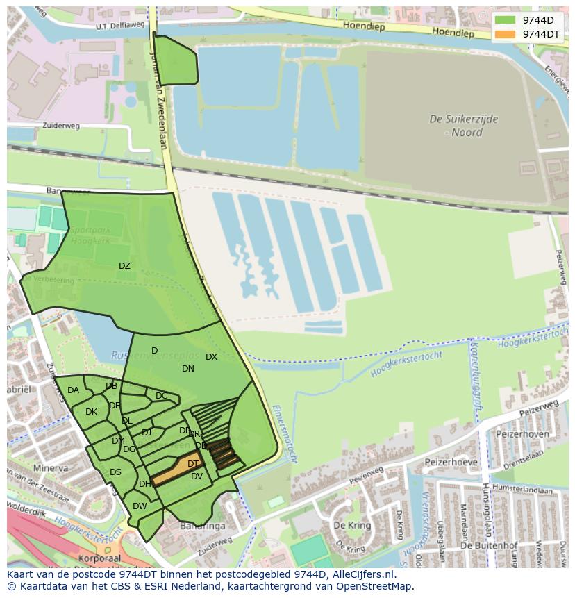 Afbeelding van het postcodegebied 9744 DT op de kaart.