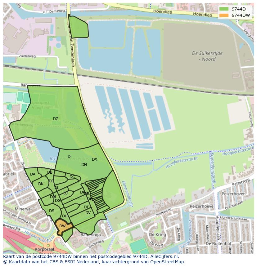 Afbeelding van het postcodegebied 9744 DW op de kaart.
